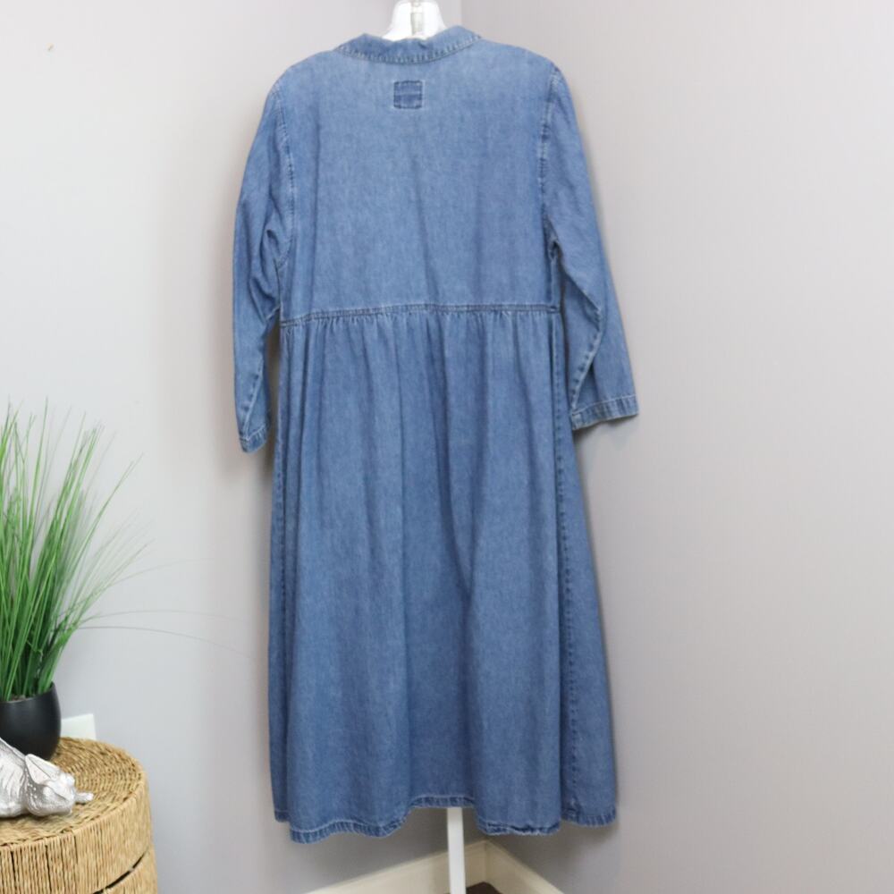 Vintage Sunbelt Denim Button Front Midi Dress | 90s Cottagecore Grunge | Size M - Picture 2 of 6